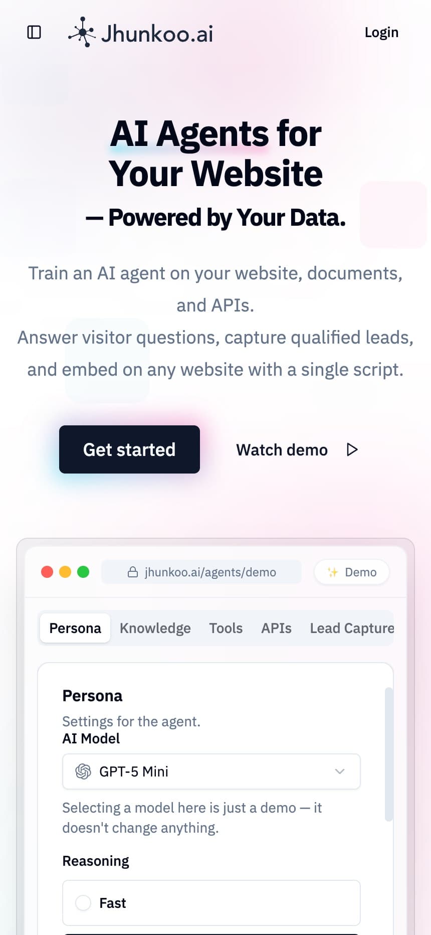 Jhunkoo.ai homepage on a phone.